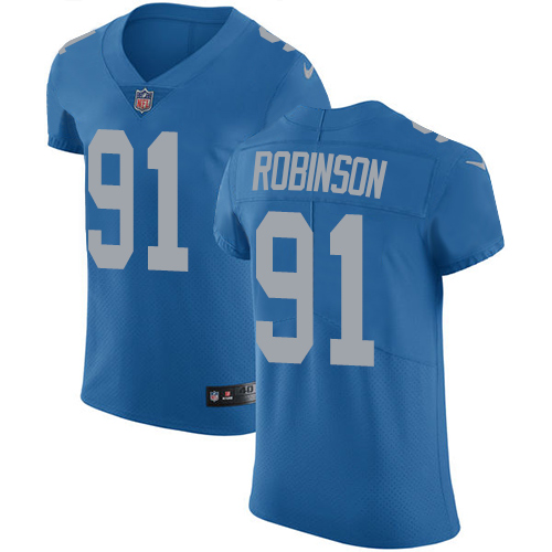 Nike Lions #91 A'Shawn Robinson Blue Throwback Men's Stitched NFL Vapor Untouchable Elite Jersey - Click Image to Close